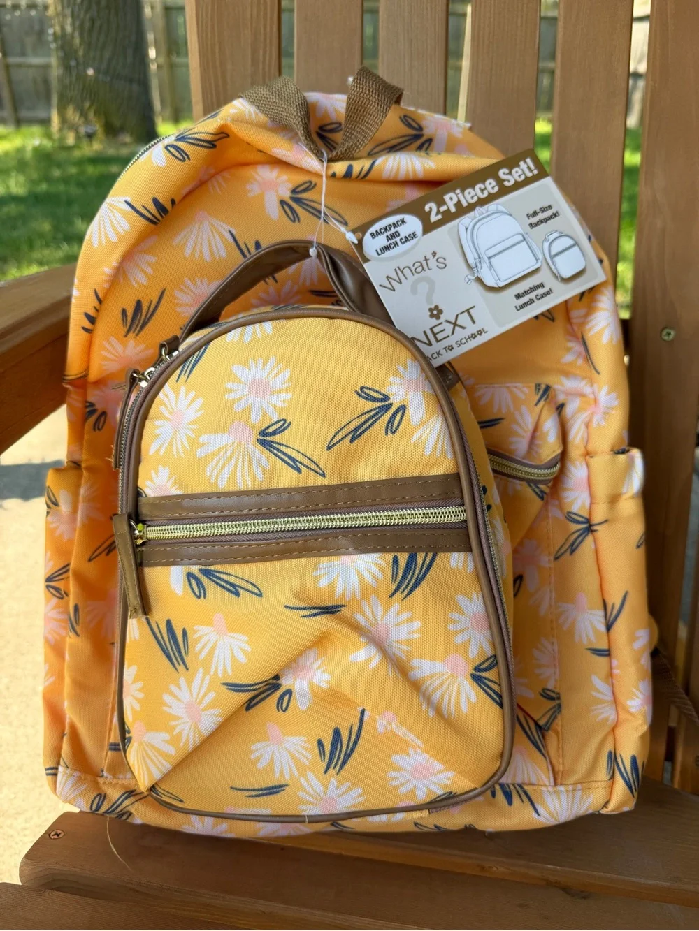 What's Next Kids Backpack and Lunch Case 2-Piece Set Yellow Floral Daisy
